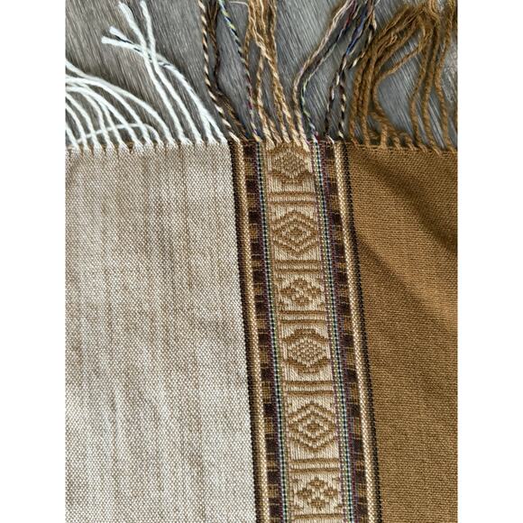 Wool Blend Rectangle Scarf Brown Tan Fringe Career Classic Preppy Academia - Picture 3 of 7